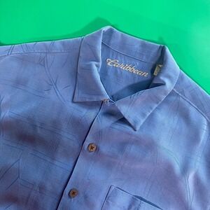 Caribbean Blue Button Up Short Sleeve Casual Shirt Plaid Pattern‎ L